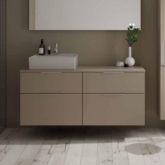 burgbad Eqio Waschtischkombination mit Keramik-Aufsatzwaschtisch 140 cm, links, mit Griff G0146