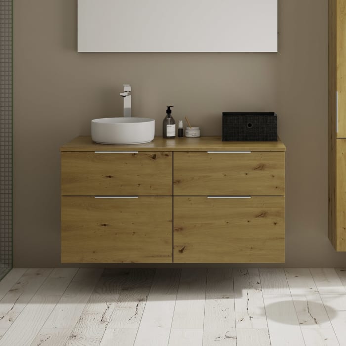 burgbad Eqio Waschtischkombination mit Keramik-Aufsatzwaschtisch 120 cm, links, mit Griff G0146