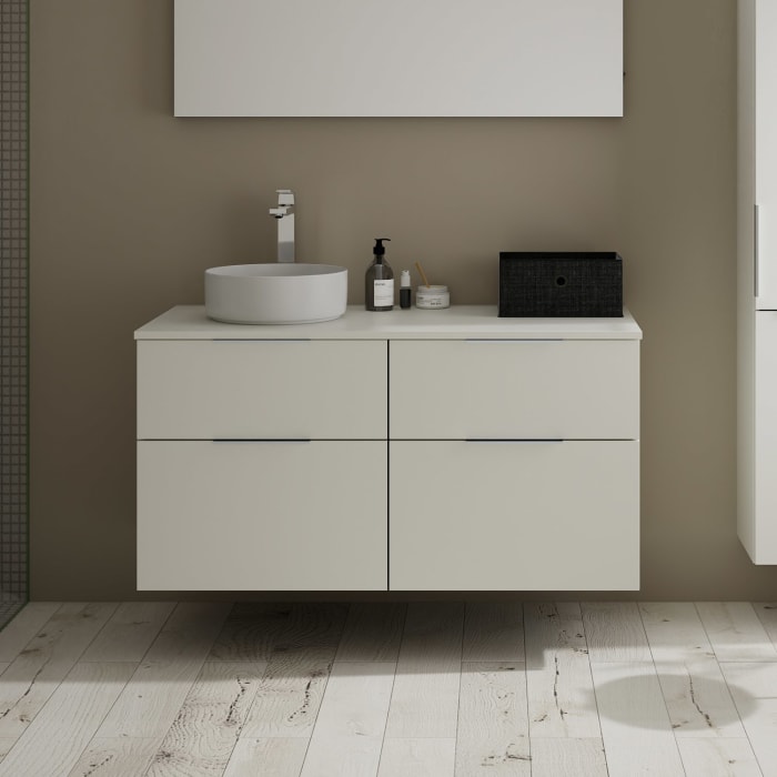 burgbad Eqio Waschtischkombination mit Keramik-Aufsatzwaschtisch 120 cm, links, mit Griff G0146