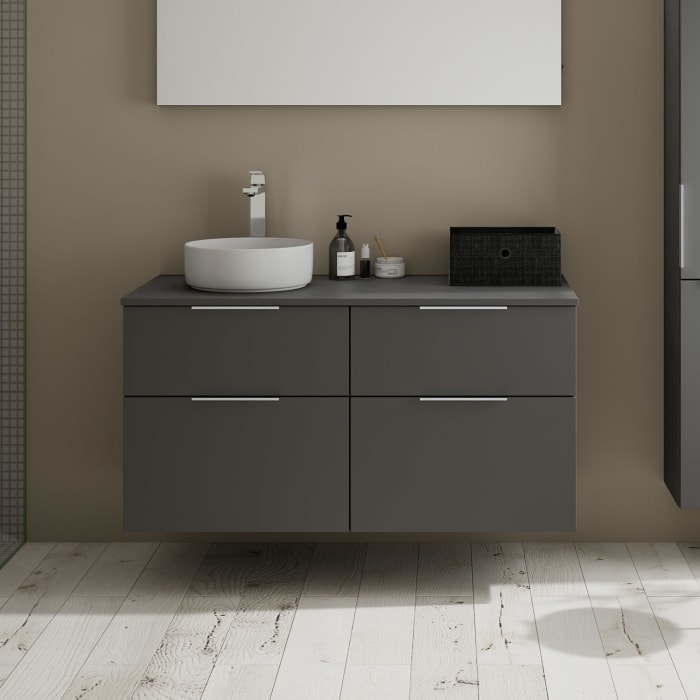 burgbad Eqio Waschtischkombination mit Keramik-Aufsatzwaschtisch 120 cm, links, mit Griff G0146