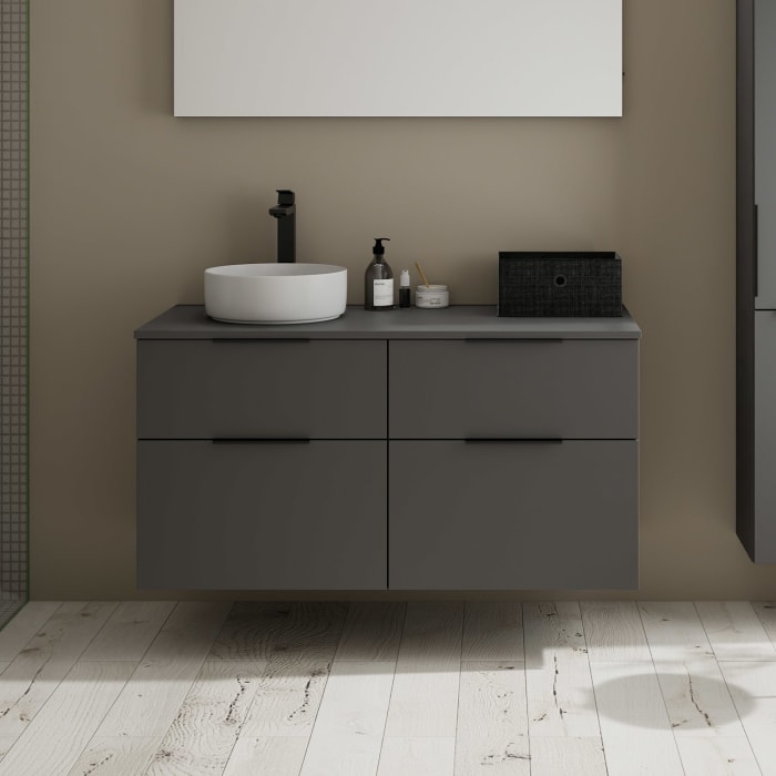 burgbad Eqio Waschtischkombination mit Keramik-Aufsatzwaschtisch 120 cm, links, mit Griff G0200