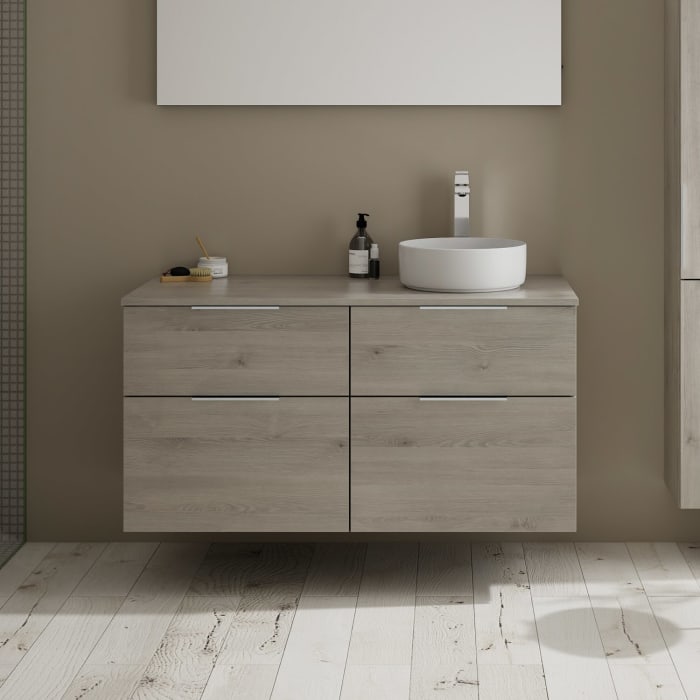 burgbad Eqio Waschtischkombination mit Keramik-Aufsatzwaschtisch 120 cm, rechts, mit Griff G0146