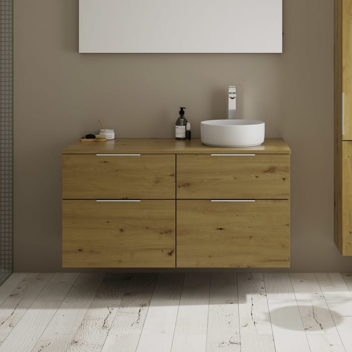 burgbad Eqio Waschtischkombination mit Keramik-Aufsatzwaschtisch 120 cm, rechts, mit Griff G0146