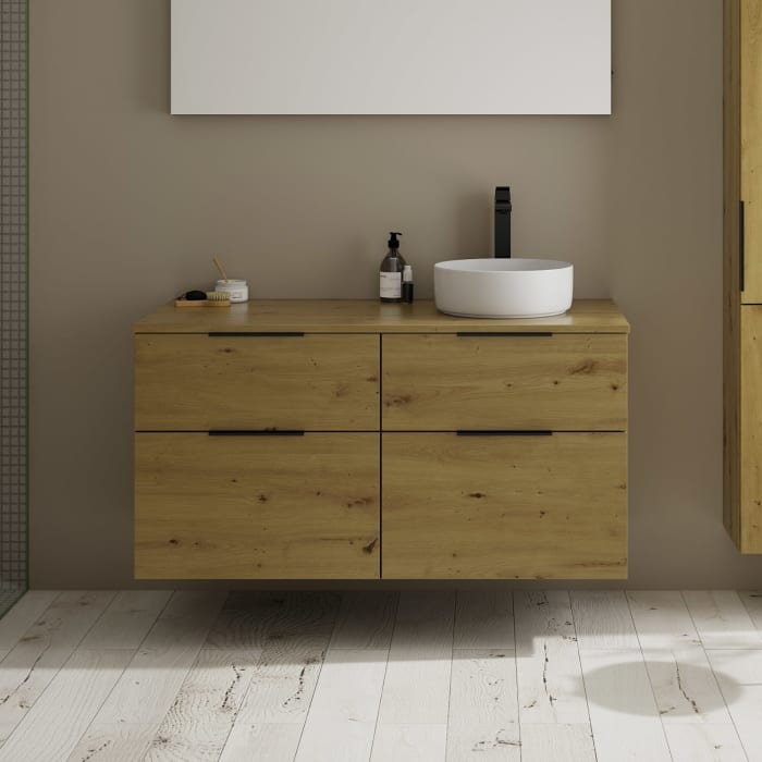 burgbad Eqio Waschtischkombination mit Keramik-Aufsatzwaschtisch 120 cm, rechts, mit Griff G0200