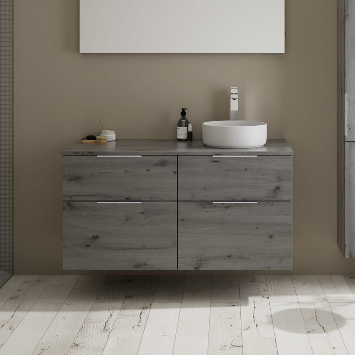 burgbad Eqio Waschtischkombination mit Keramik-Aufsatzwaschtisch 120 cm, rechts, mit Griff G0146