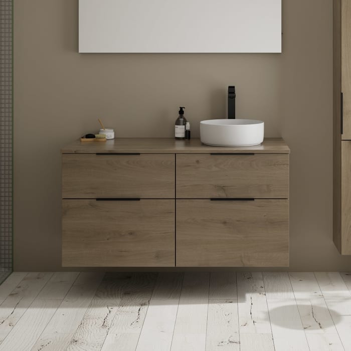 burgbad Eqio Waschtischkombination mit Keramik-Aufsatzwaschtisch 120 cm, rechts, mit Griff G0200