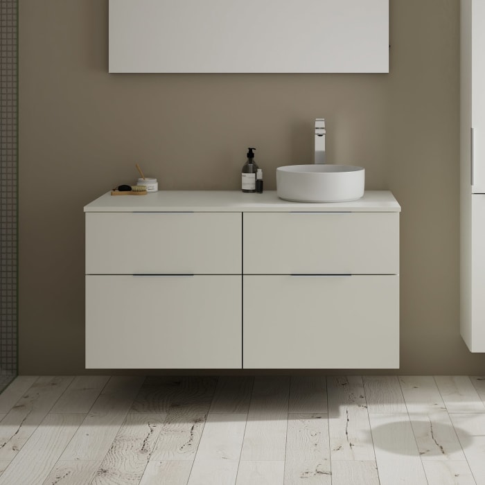 burgbad Eqio Waschtischkombination mit Keramik-Aufsatzwaschtisch 120 cm, rechts, mit Griff G0146