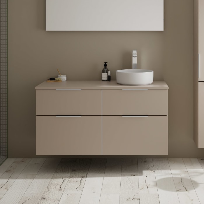 burgbad Eqio Waschtischkombination mit Keramik-Aufsatzwaschtisch 120 cm, rechts, mit Griff G0146