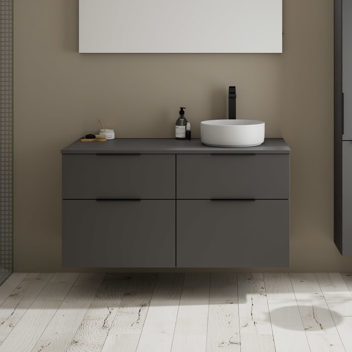 burgbad Eqio Waschtischkombination mit Keramik-Aufsatzwaschtisch 120 cm, rechts, mit Griff G0200