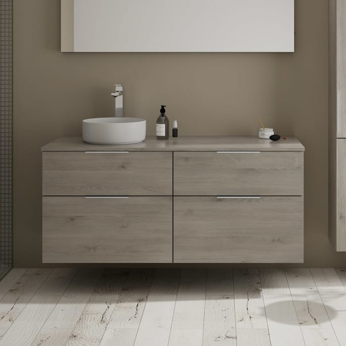 burgbad Eqio Waschtischkombination mit Keramik-Aufsatzwaschtisch 140 cm, links, mit Griff G0146