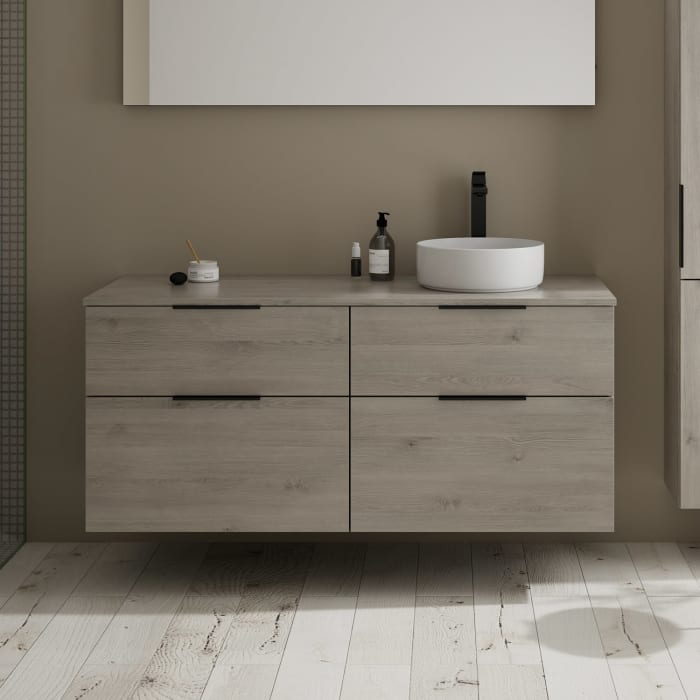 burgbad Eqio Waschtischkombination mit Keramik-Aufsatzwaschtisch 140 cm, rechts, mit Griff G0200