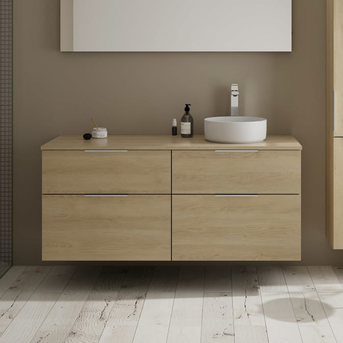 burgbad Eqio Waschtischkombination mit Keramik-Aufsatzwaschtisch 140 cm, rechts, mit Griff G0146