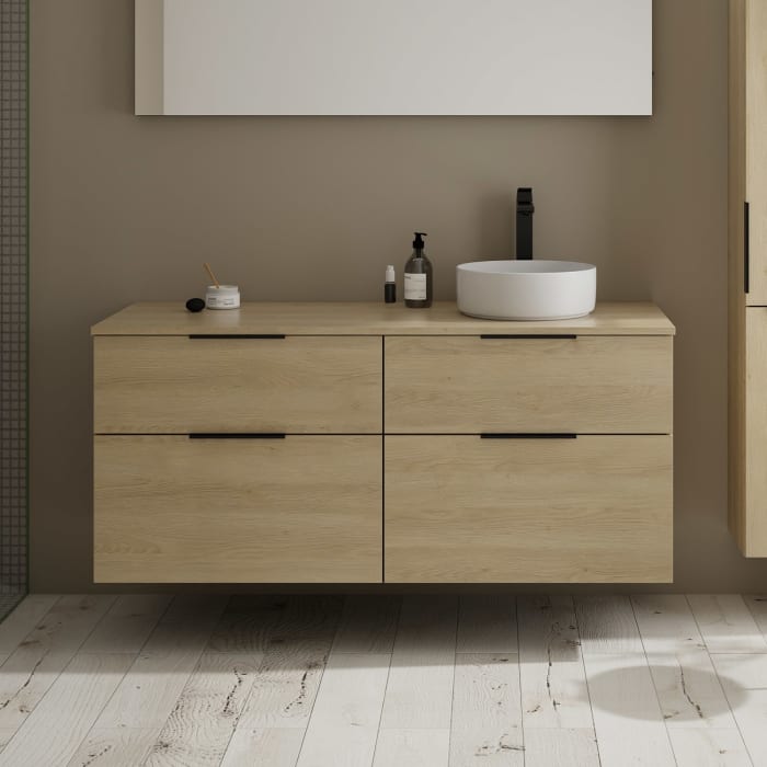 burgbad Eqio Waschtischkombination mit Keramik-Aufsatzwaschtisch 140 cm, rechts, mit Griff G0200