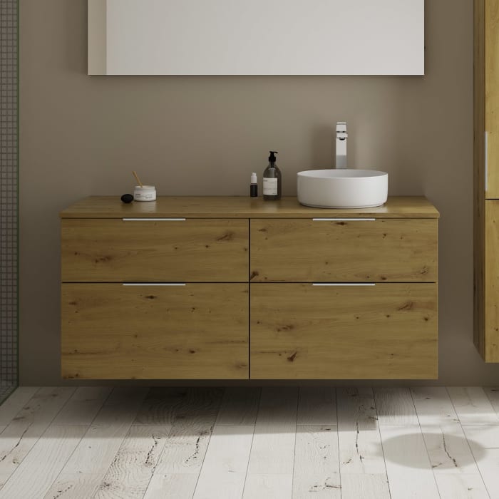 burgbad Eqio Waschtischkombination mit Keramik-Aufsatzwaschtisch 140 cm, rechts, mit Griff G0146