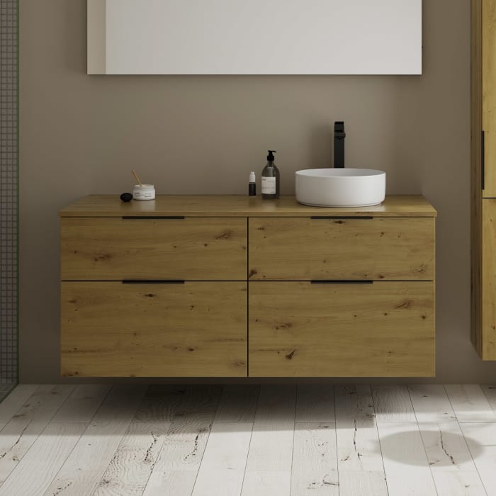 burgbad Eqio Waschtischkombination mit Keramik-Aufsatzwaschtisch 140 cm, rechts, mit Griff G0200