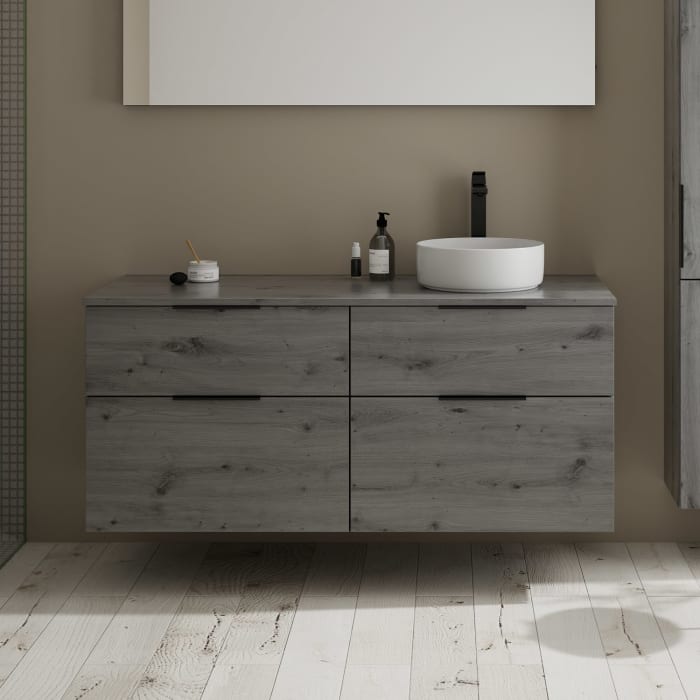 burgbad Eqio Waschtischkombination mit Keramik-Aufsatzwaschtisch 140 cm, rechts, mit Griff G0200