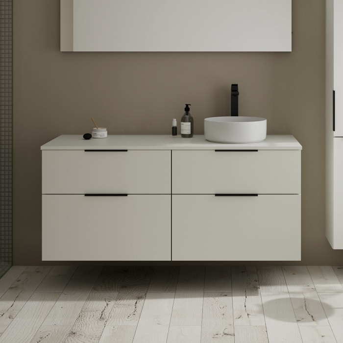 burgbad Eqio Waschtischkombination mit Keramik-Aufsatzwaschtisch 140 cm, rechts, mit Griff G0200