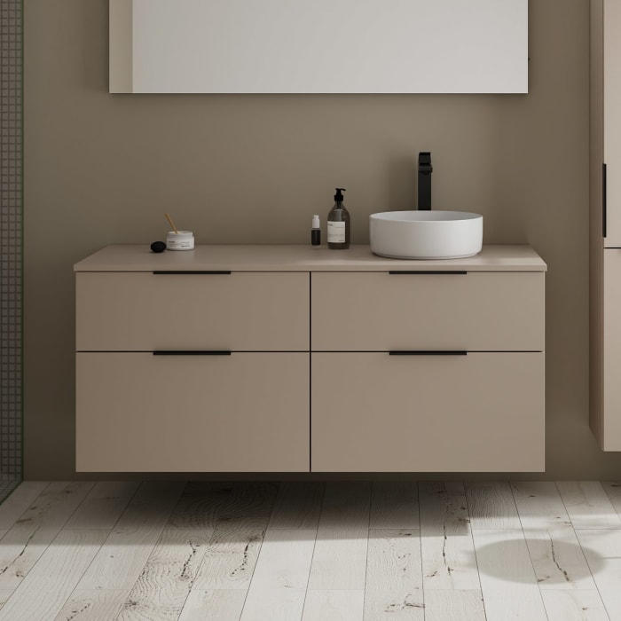 burgbad Eqio Waschtischkombination mit Keramik-Aufsatzwaschtisch 140 cm, rechts, mit Griff G0200