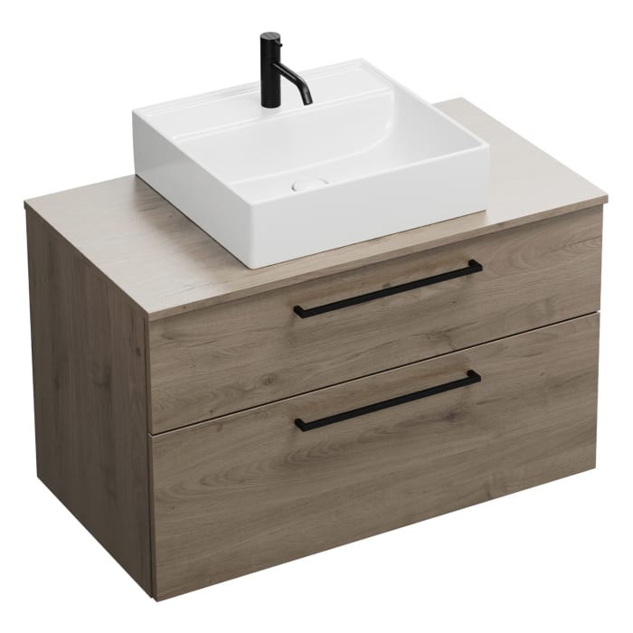 burgbad Eqio Waschtischkombination mit Keramik-Aufsatzwaschtisch 100 cm, mit Stangengriff G0234