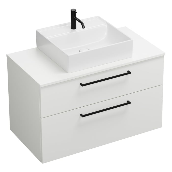 burgbad Eqio Waschtischkombination mit Keramik-Aufsatzwaschtisch 100 cm, mit Stangengriff G0234