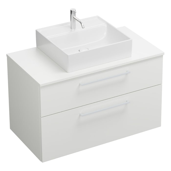 burgbad Eqio Waschtischkombination mit Keramik-Aufsatzwaschtisch 100 cm, mit Stangengriff P95