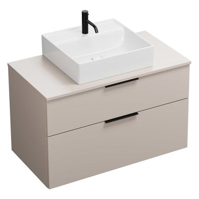 burgbad Eqio Waschtischkombination mit Keramik-Aufsatzwaschtisch 100 cm, mit Griff G0200