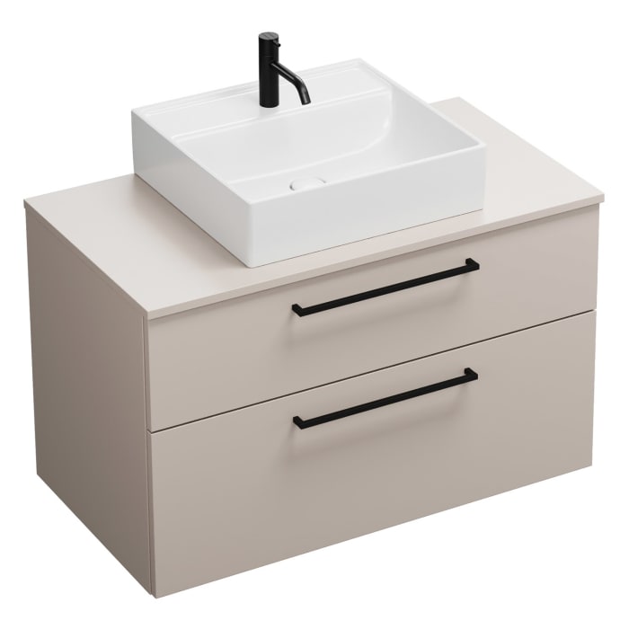 burgbad Eqio Waschtischkombination mit Keramik-Aufsatzwaschtisch 100 cm, mit Stangengriff G0234