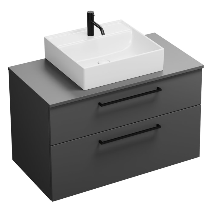 burgbad Eqio Waschtischkombination mit Keramik-Aufsatzwaschtisch 100 cm, mit Stangengriff G0234