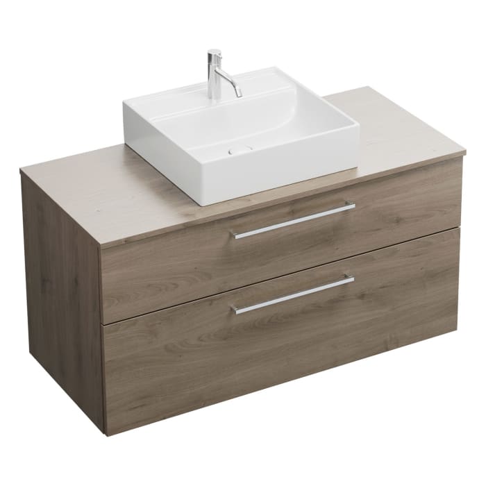 burgbad Eqio Waschtischkombination mit Keramik-Aufsatzwaschtisch 120 cm, mit Stangengriff P95