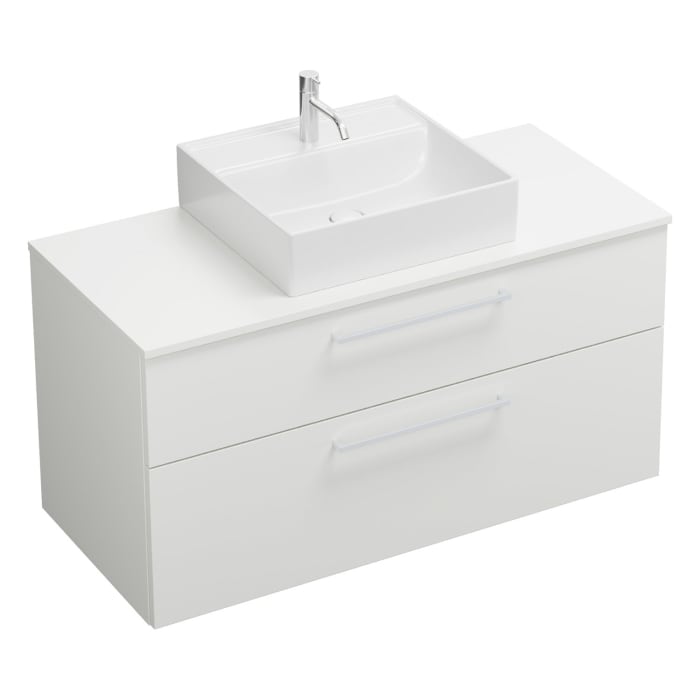 burgbad Eqio Waschtischkombination mit Keramik-Aufsatzwaschtisch 120 cm, mit Stangengriff P95