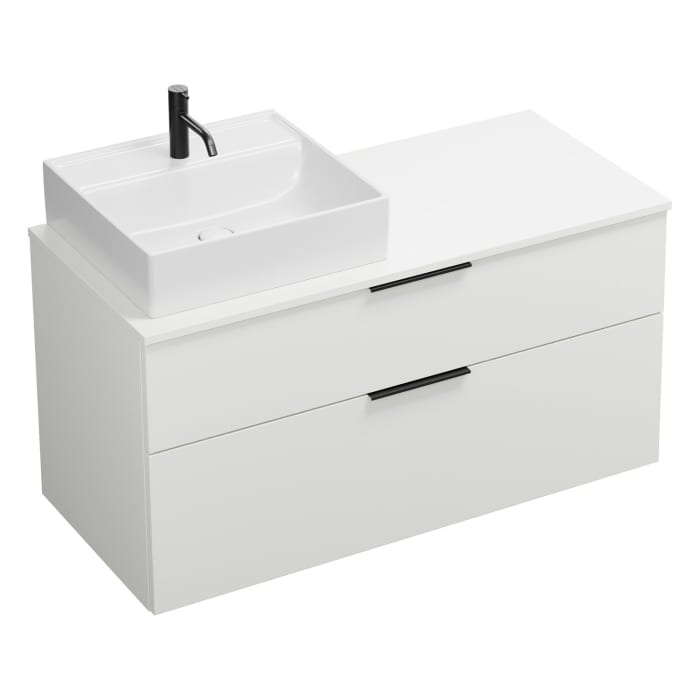 burgbad Eqio Waschtischkombination mit Keramik-Aufsatzwaschtisch 120 cm, links, mit Griff G0200