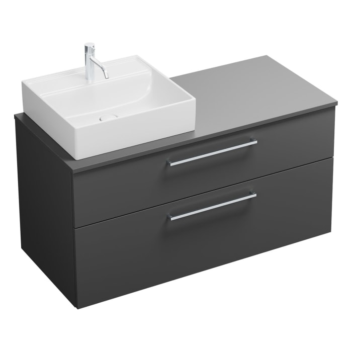 burgbad Eqio Waschtischkombination mit Keramik-Aufsatzwaschtisch 120 cm, links, mit Stangengriff P95