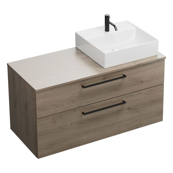 burgbad Eqio Waschtischkombination mit Keramik-Aufsatzwaschtisch 120 cm, rechts, mit Stangengriff G0234