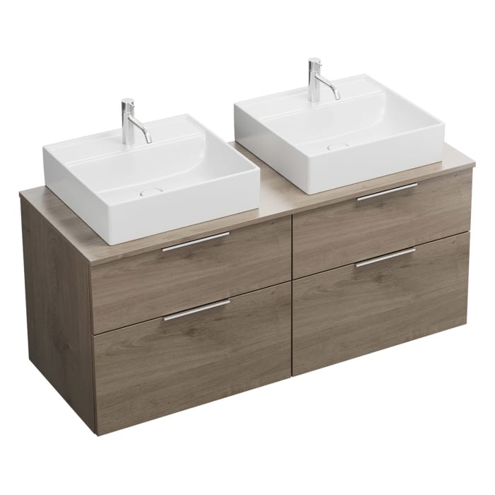 burgbad Eqio Waschtischkombination mit Keramik-Aufsatzwaschtisch 140 cm, links und rechts, mit Griff G0146