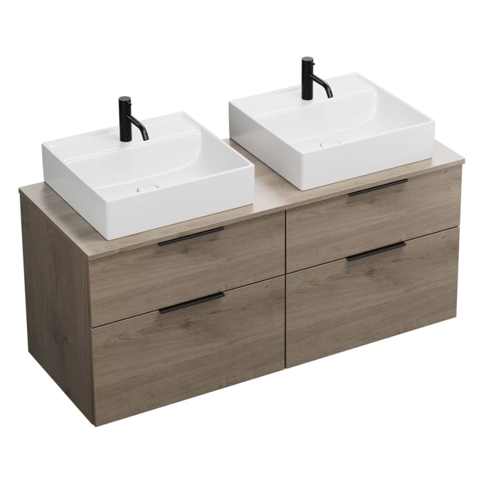 burgbad Eqio Waschtischkombination mit Keramik-Aufsatzwaschtisch 140 cm, links und rechts, mit Griff G0200