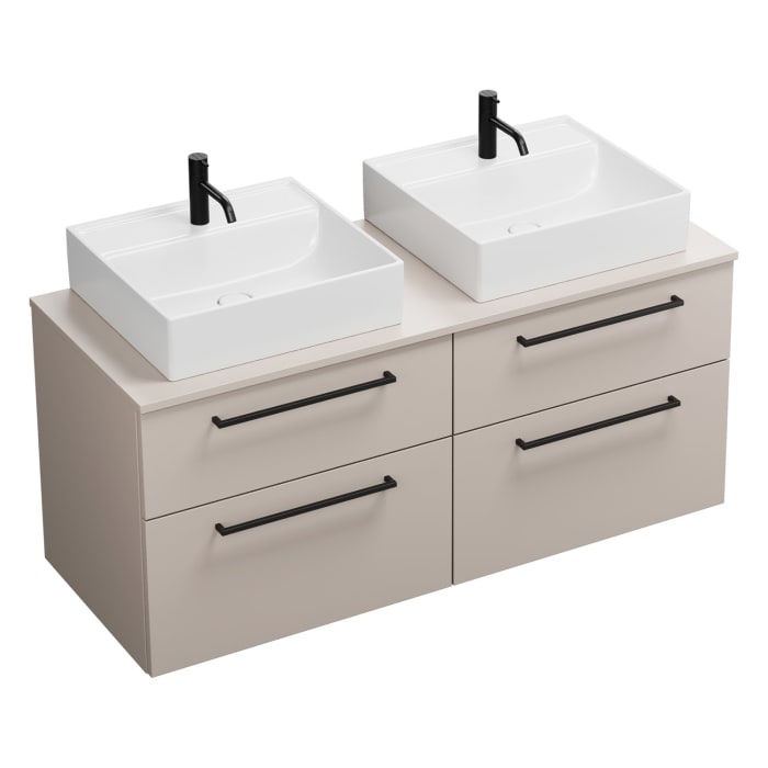 burgbad Eqio Waschtischkombination mit Keramik-Aufsatzwaschtisch 140 cm, links und rechts, mit Stangengriff G0234