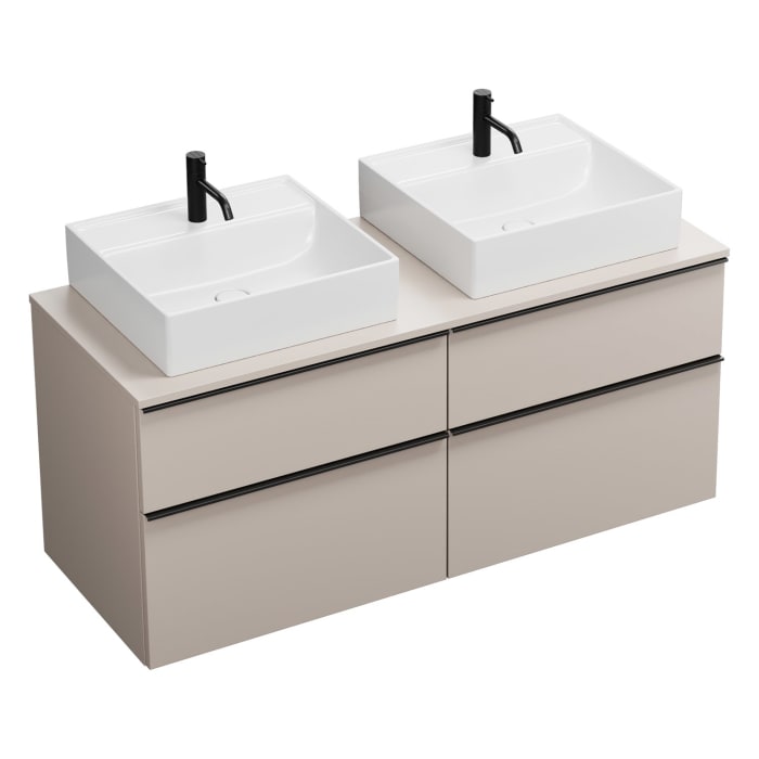 burgbad Eqio Waschtischkombination mit Keramik-Aufsatzwaschtisch 140 cm, links und rechts, mit Griffleiste G0252