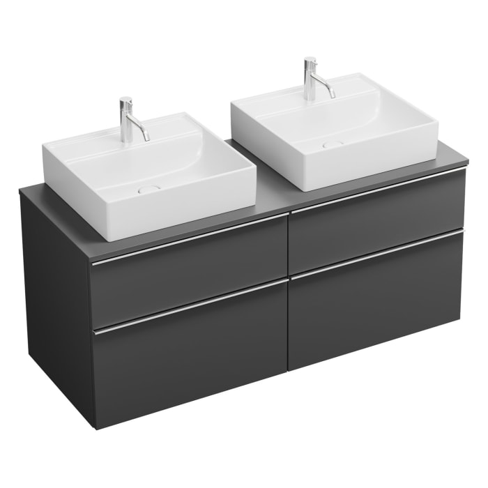 burgbad Eqio Waschtischkombination mit Keramik-Aufsatzwaschtisch 140 cm, links und rechts, mit Griffleiste G0251