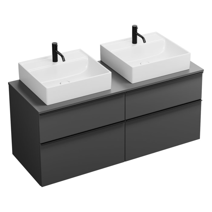 burgbad Eqio Waschtischkombination mit Keramik-Aufsatzwaschtisch 140 cm, links und rechts, mit Griffleiste G0252