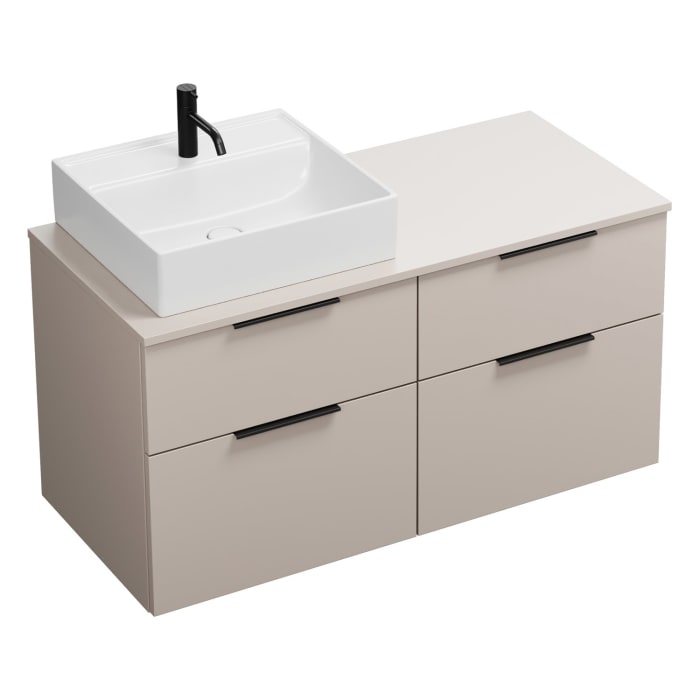 burgbad Eqio Waschtischkombination mit Keramik-Aufsatzwaschtisch 120 cm, links, mit Griff G0200