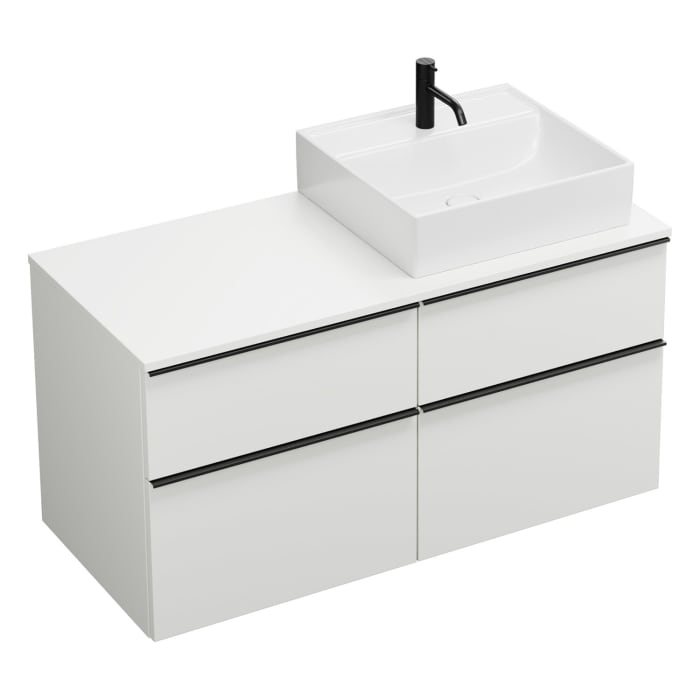 burgbad Eqio Waschtischkombination mit Keramik-Aufsatzwaschtisch 120 cm, rechts, mit Griffleiste G0252