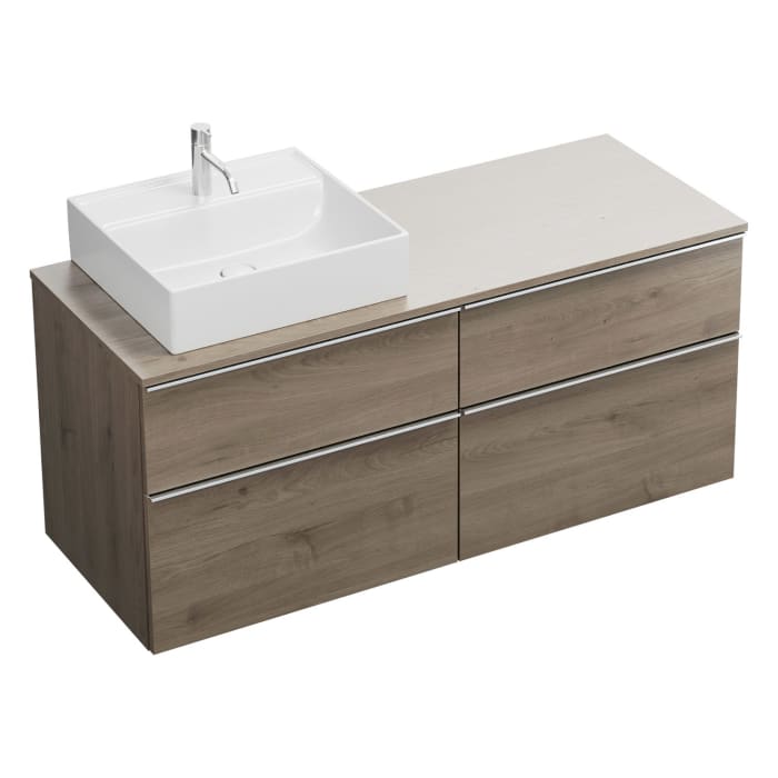 burgbad Eqio Waschtischkombination mit Keramik-Aufsatzwaschtisch 140 cm, links, mit Griffleiste G0251