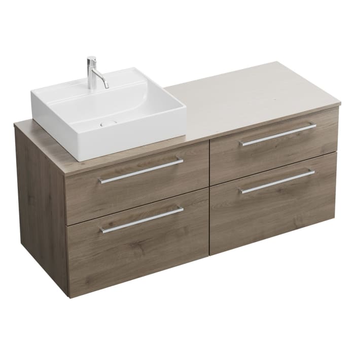 burgbad Eqio Waschtischkombination mit Keramik-Aufsatzwaschtisch 140 cm, links, mit Stangengriff P95