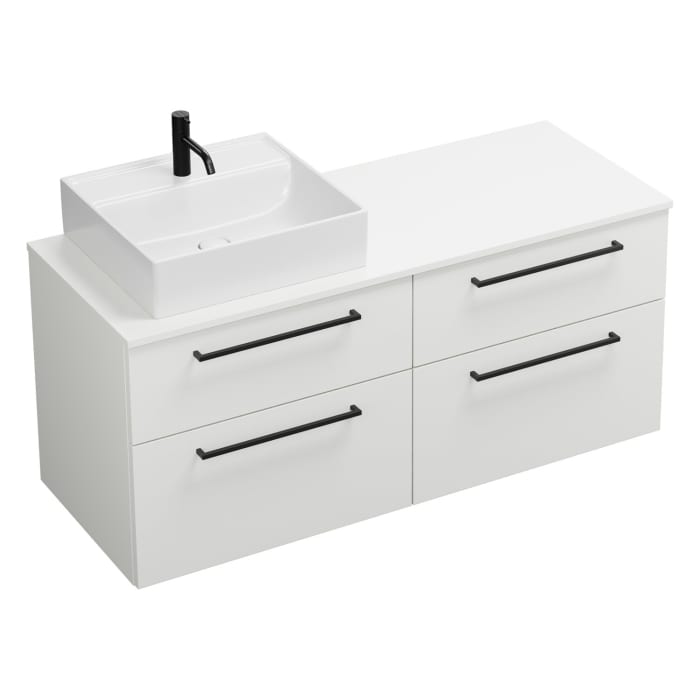 burgbad Eqio Waschtischkombination mit Keramik-Aufsatzwaschtisch 140 cm, links, mit Stangengriff G0234