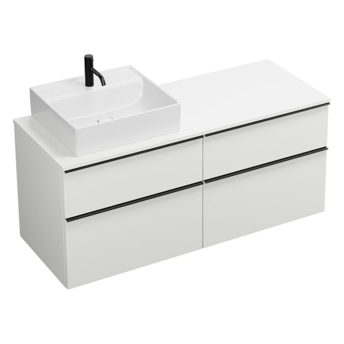 burgbad Eqio Waschtischkombination mit Keramik-Aufsatzwaschtisch 140 cm, links, mit Griffleiste G0252