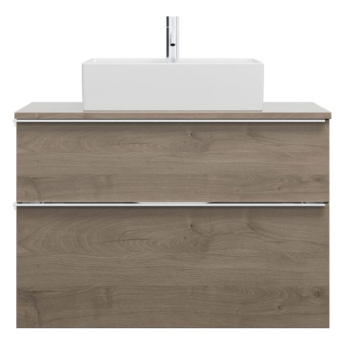 burgbad Eqio Waschtischkombination mit Keramik-Aufsatzwaschtisch 90 cm, mit Griffleiste G0251