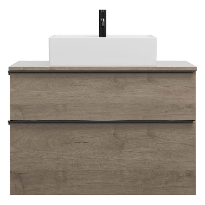 burgbad Eqio Waschtischkombination mit Keramik-Aufsatzwaschtisch 90 cm, mit Griffleiste G0252