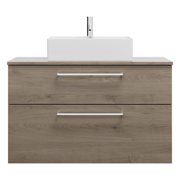 burgbad Eqio Waschtischkombination mit Keramik-Aufsatzwaschtisch 100 cm, mit Stangengriff P95