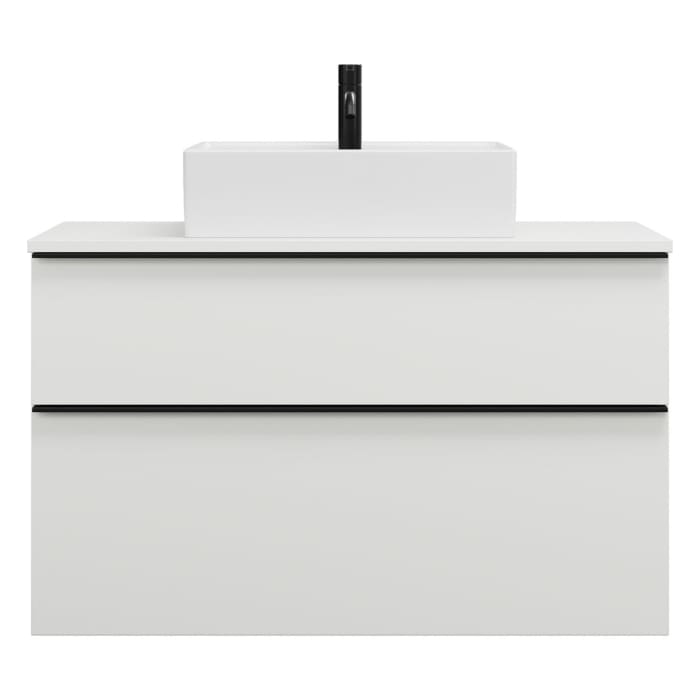 burgbad Eqio Waschtischkombination mit Keramik-Aufsatzwaschtisch 100 cm, mit Griffleiste G0252