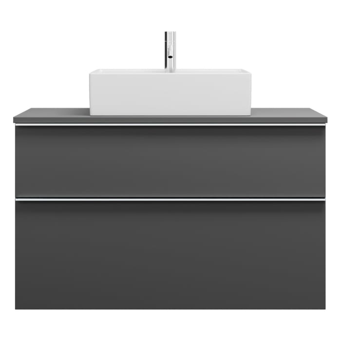 burgbad Eqio Waschtischkombination mit Keramik-Aufsatzwaschtisch 100 cm, mit Griffleiste G0251